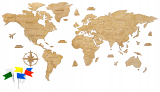 Drevená nástenná dekorácia Mapa sveta